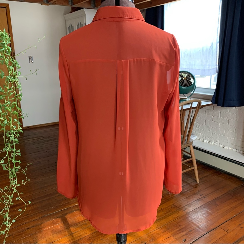 Rust Chiffon Buttoned Sheer Blouse - image 3